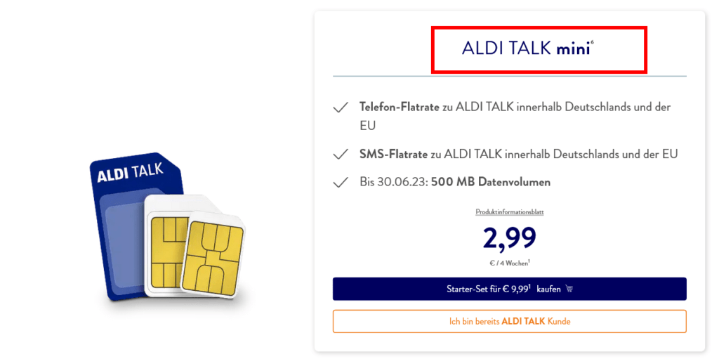 Community Flat als ALDI Talk mini im Angebot