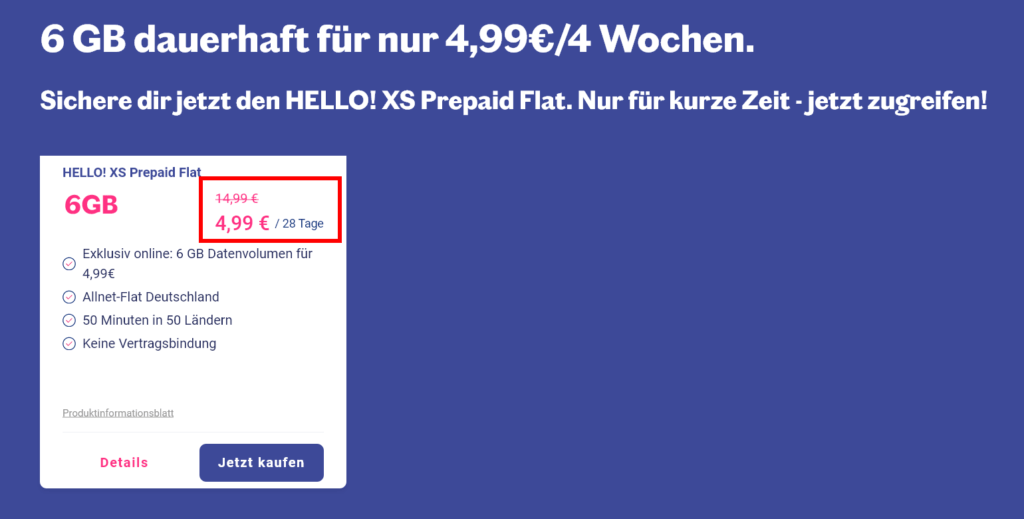 Aktueller Deal mit 5 Euro Prepaid Allnet Flat
